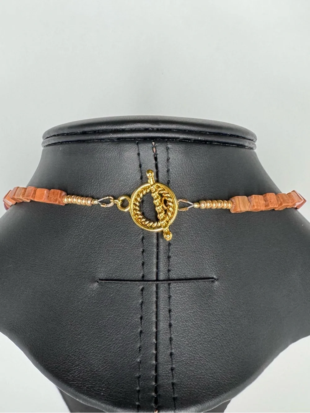 Artisan Verdigris Cicada Pendant Necklace Terra Cubes & Leopard Skin Jasper 20” - Picture 4 of 8